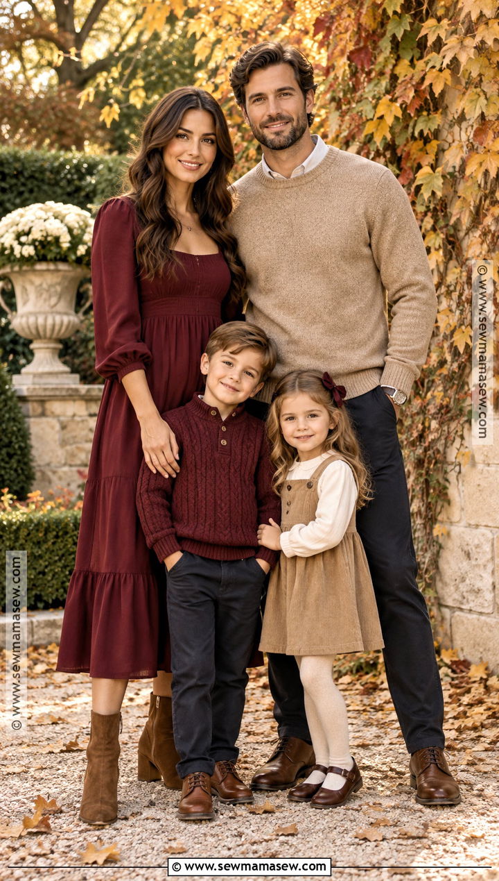 Burgundy And Tan Family Fall Picture Outfits - 15 cute family fall picture outfits
