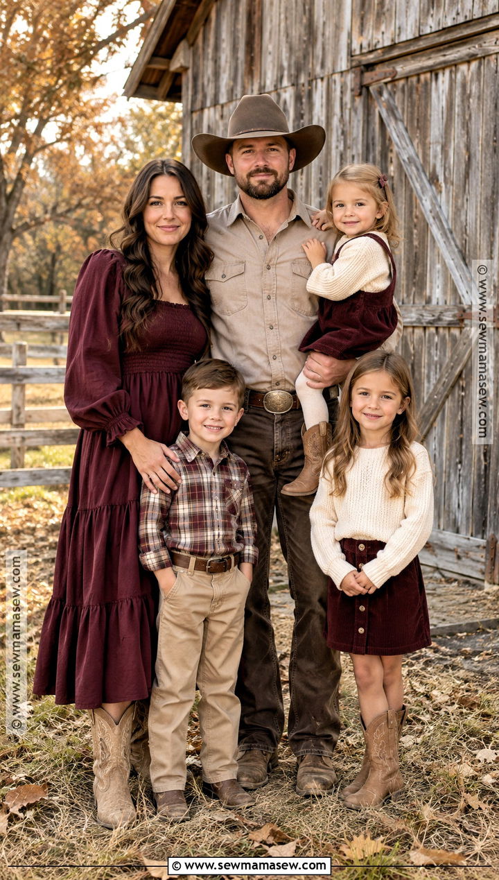 Burgundy And Tan Western Family Outfit - 20 fall family pictures outfits western