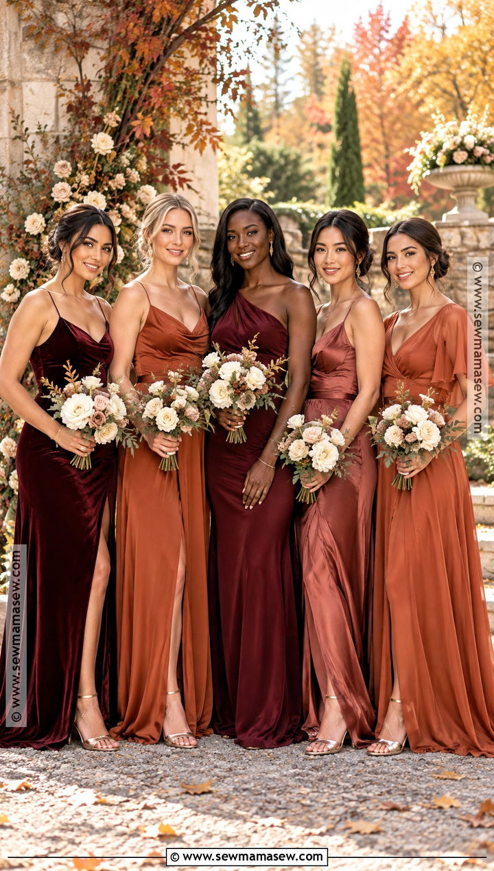 Burgundy And Terracotta Mismatched Bridesmaid Dresses - 20 bridesmaid dresses fall wedding