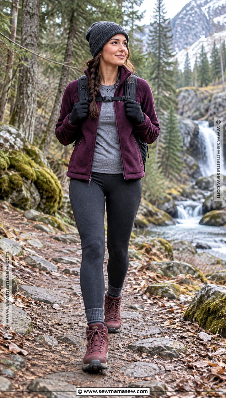 Burgundy Autumn Hiking Boots With Thermal Leggings - 15 Autumn Hiking Boots