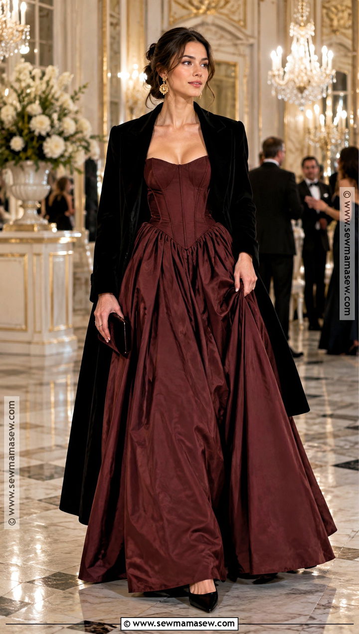 Burgundy Basque Waist Formal Dress - 20 autumn dress formal ideas