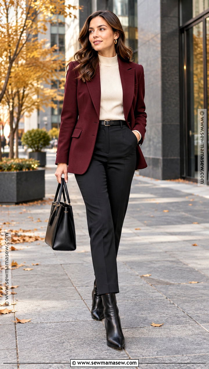 Burgundy Blazer And Black Pants Autumn Corporate Outfit - 25 autumn corporate outfits