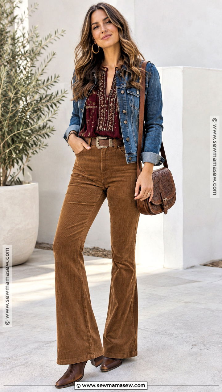 Burgundy Blouse And Corduroy Pants Fall Boho Outfit - 25 fall boho outfits
