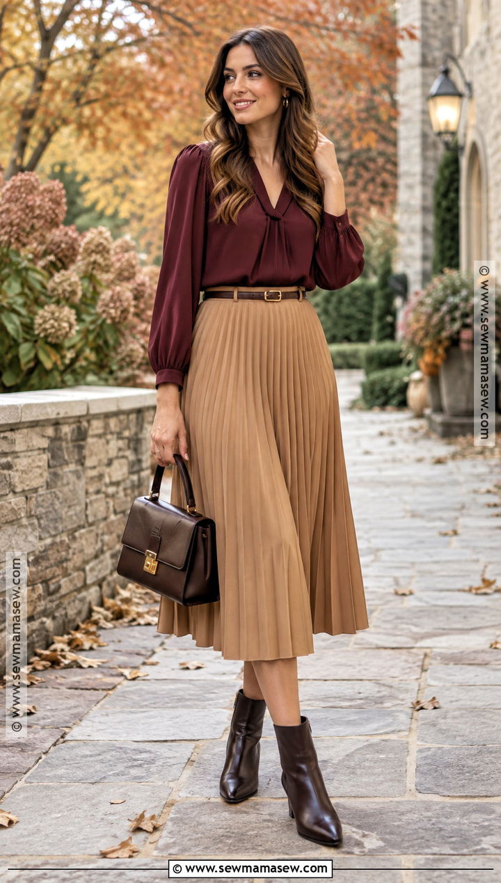 Burgundy Blouse Fall Photo Shoot Outfit - 30 fall photo shoot outfits