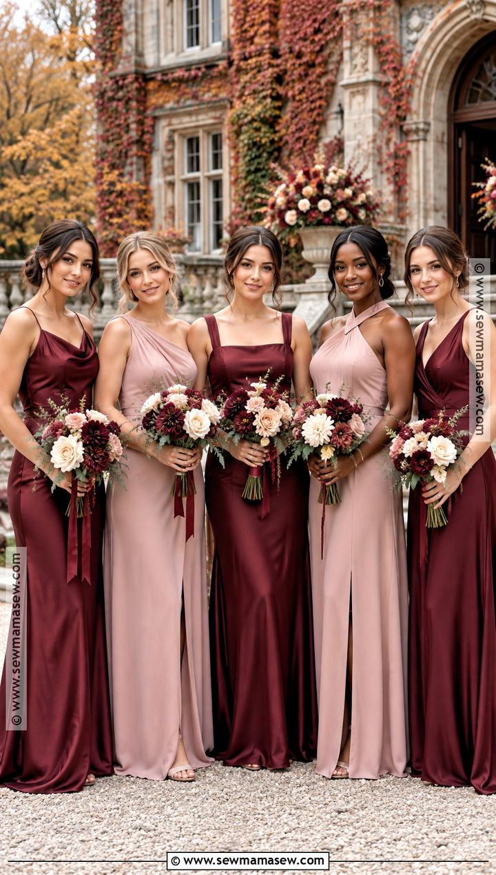 Burgundy Blush and Ivory Bridesmaid Dresses - 20 fall bridesmaid dresses color palettes