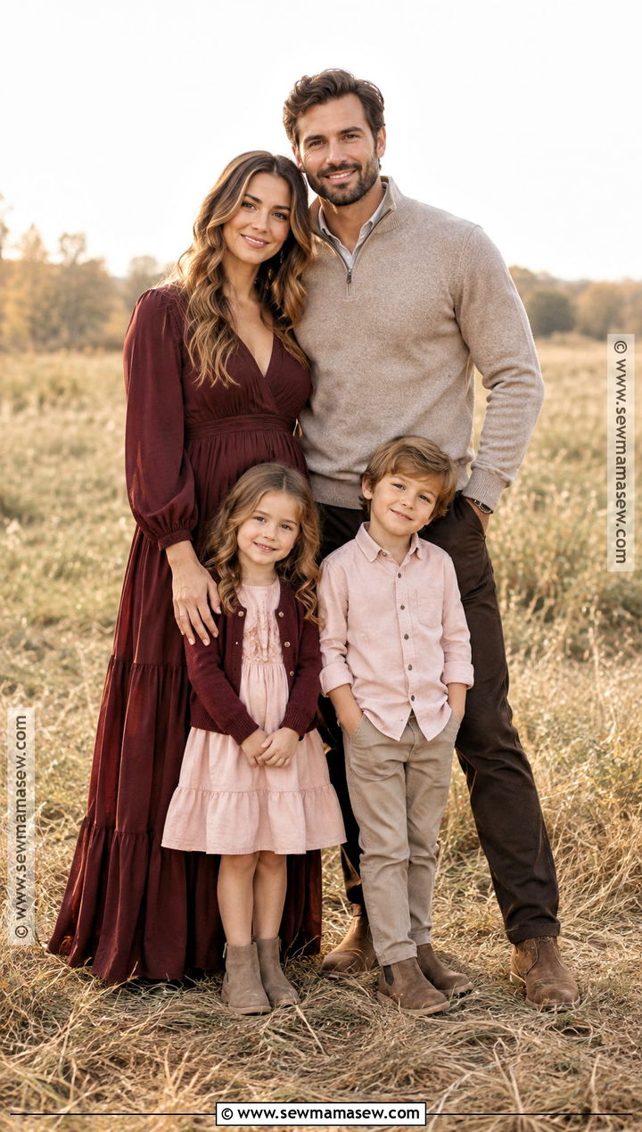 Burgundy Blush and Taupe Fall Family Picture Outfit - 20 fall color family picture outfits