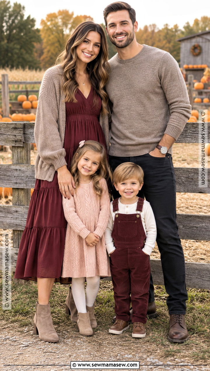 Burgundy Blush and Taupe Family Pumpkin Patch Outfit - 15 fall pumpkin patch outfit ideas for family