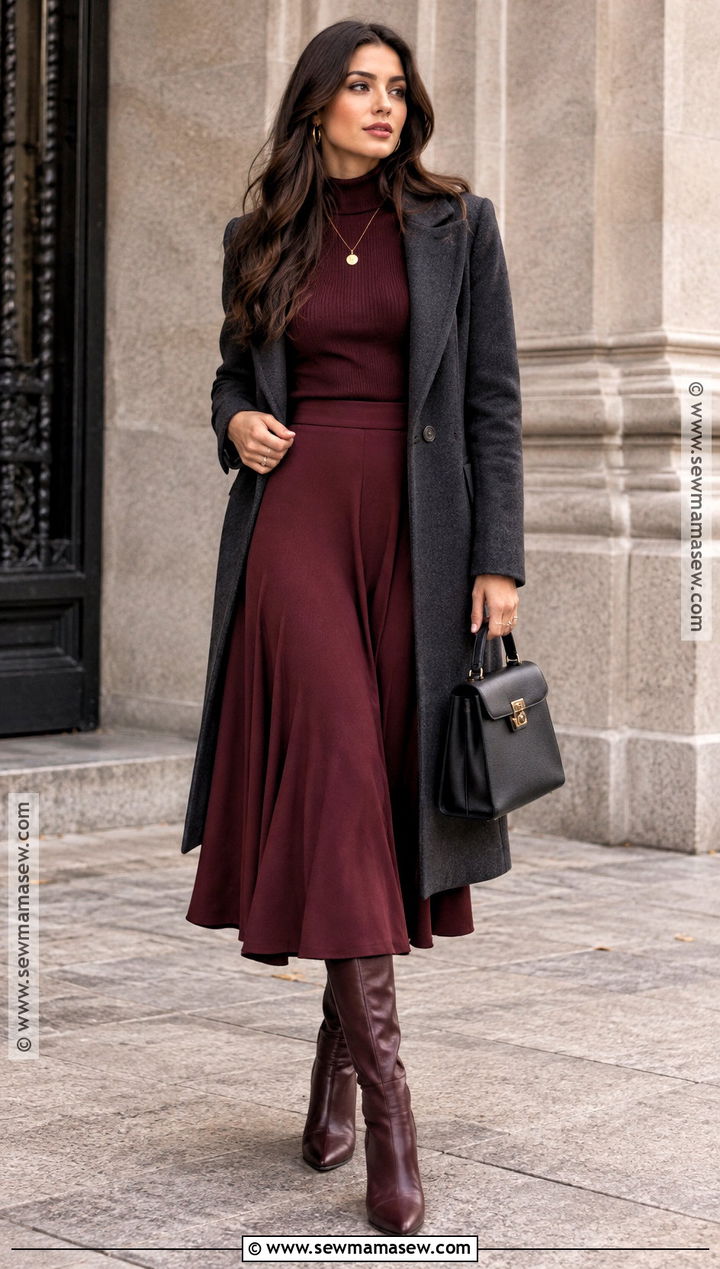 Burgundy Boots With Monochrome Knit Outfit - 15 2026 fall boots outfits