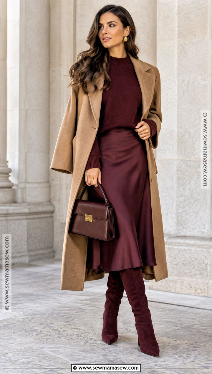 Burgundy Boots With a Monochrome Outfit - 15 fall boots outfit aesthetic