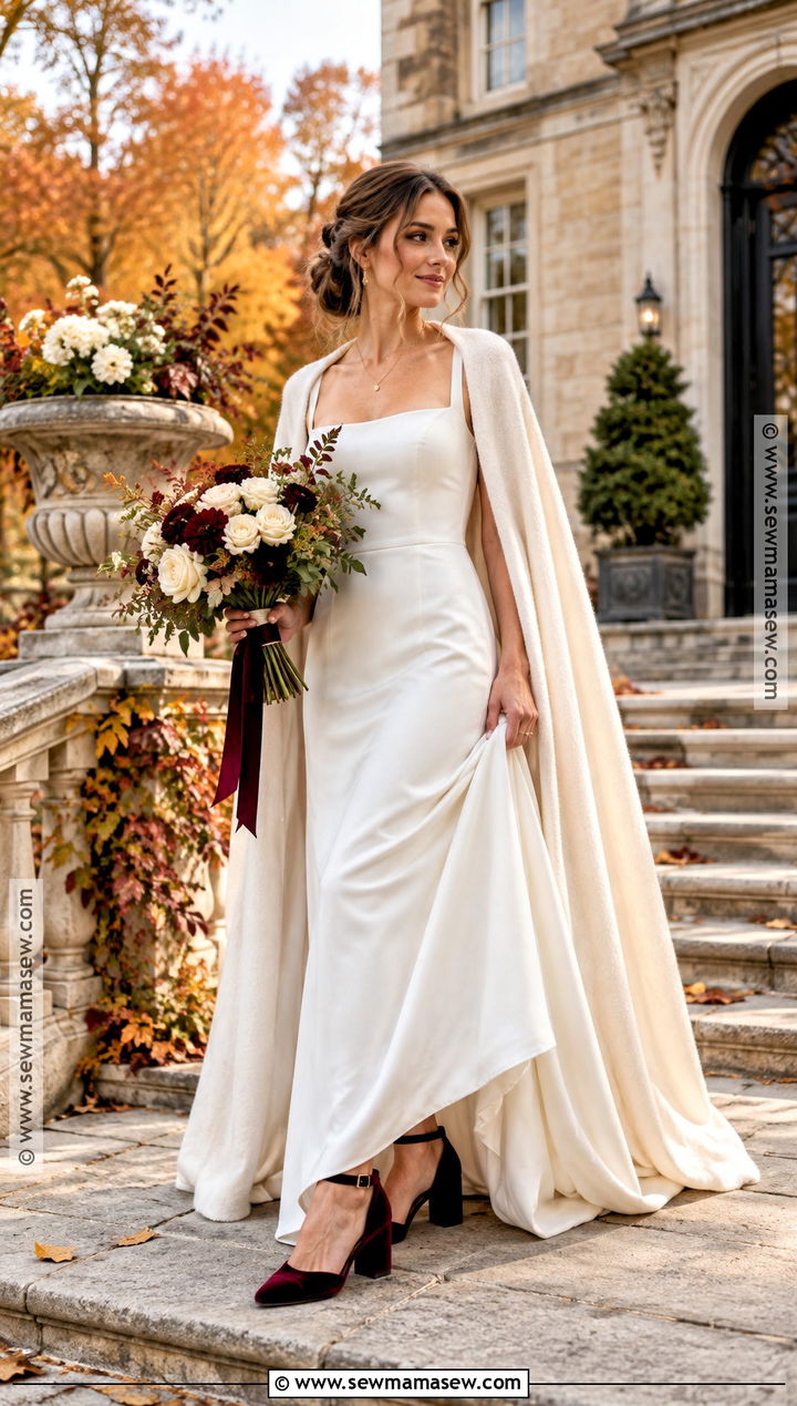 Burgundy Bridal Heels With Autumn Bouquet - 15 November Wedding Shoes Brides