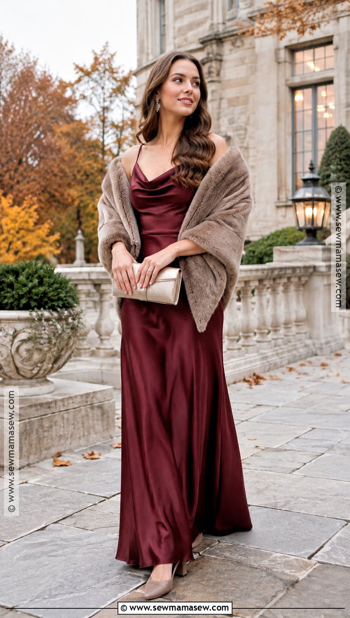 Burgundy Bridesmaid Dress With Faux Fur Wrap - 20 burgandy bridesmaids dresses fall