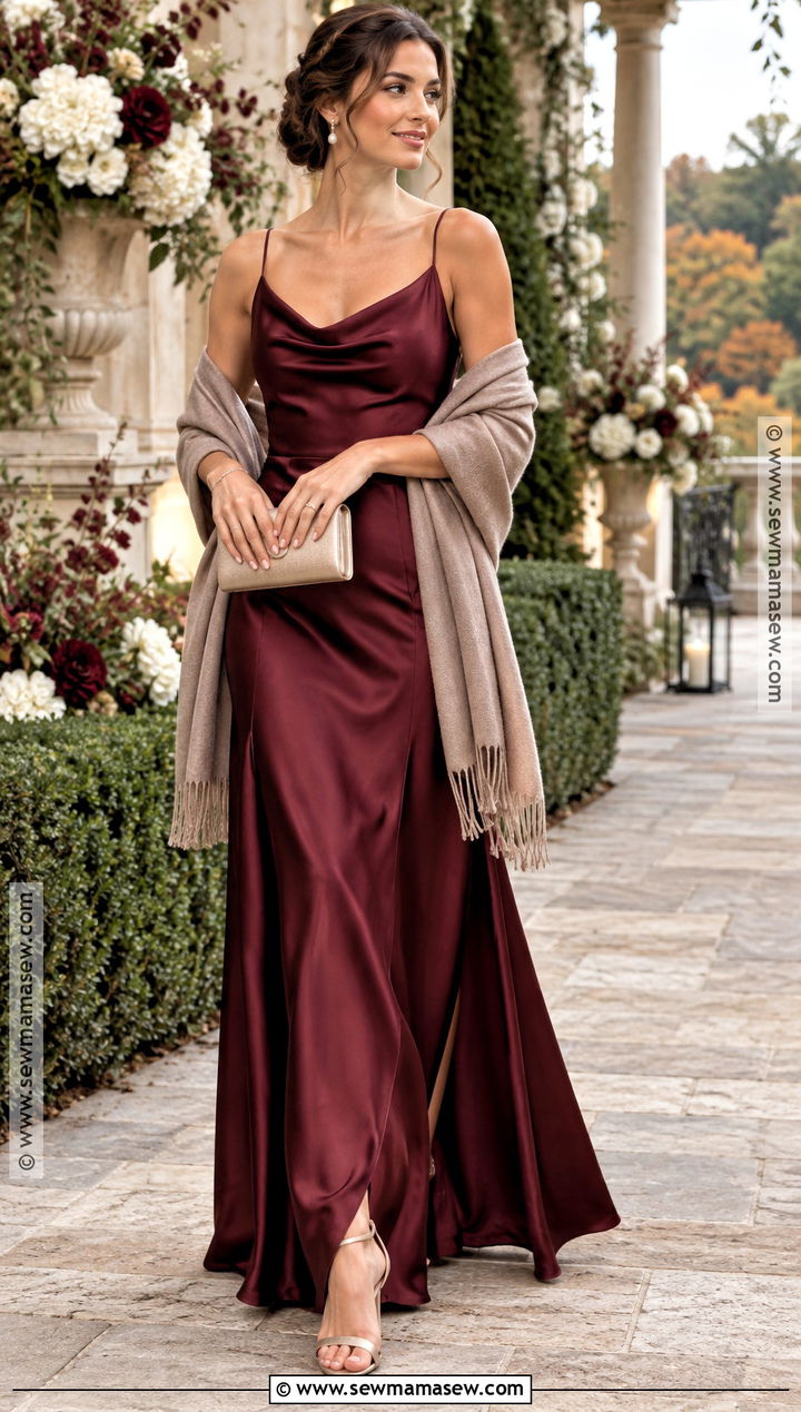 Burgundy Bridesmaid Dress With Taupe Pashmina Wrap - 15 Bridesmaid Shawls And Wraps Fall Ideas