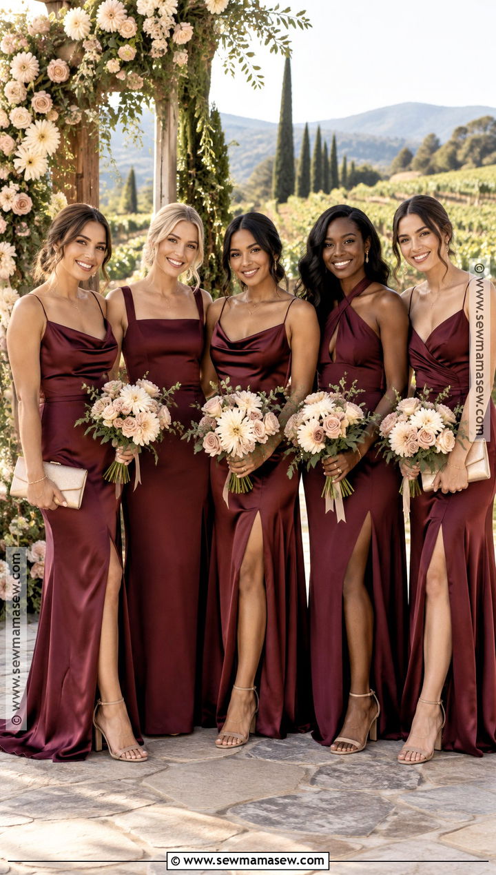 Burgundy Bridesmaid Dresses With Blush Flowers - 20 wedding color schemes fall september bridesmaid dresses