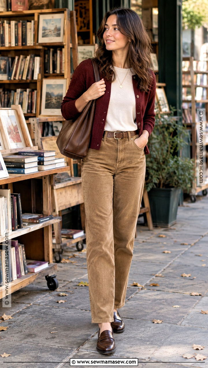 Burgundy Cardigan With Corduroy Pants - 20 burgundy cardigan outfit fall ideas
