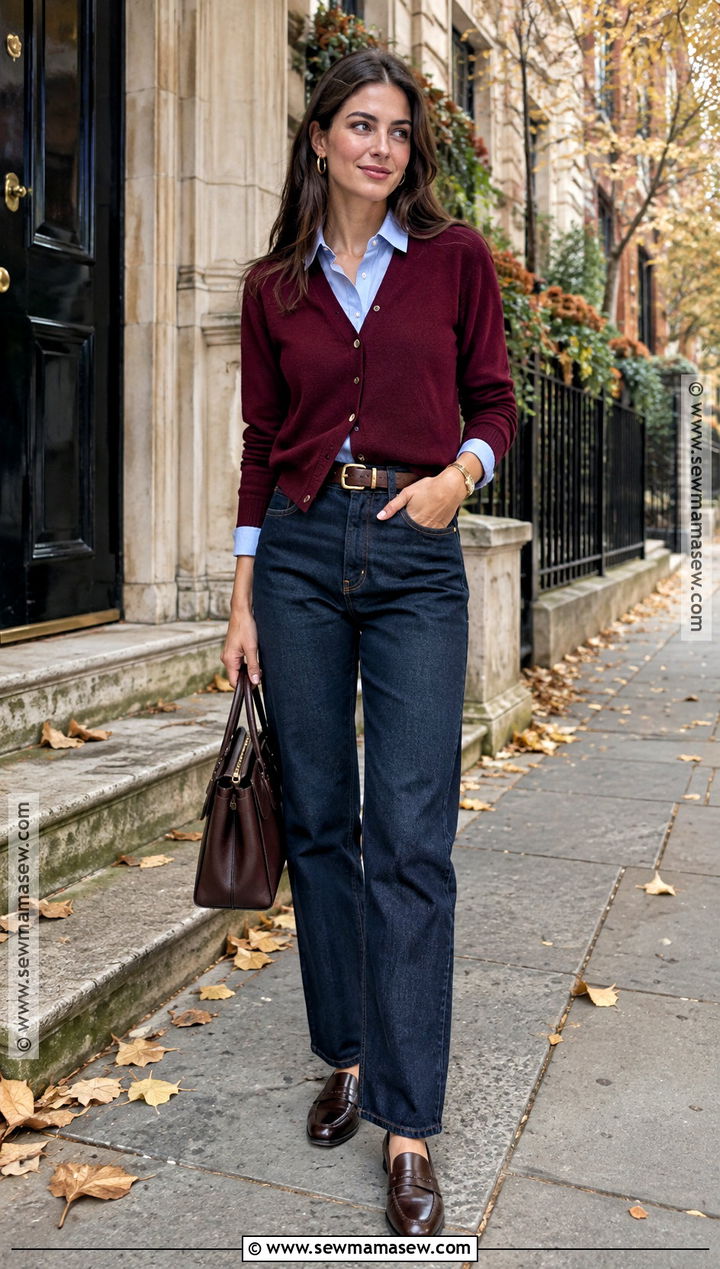 Burgundy Cardigan With Dark Wash Jeans - 15 fall cardigan styles