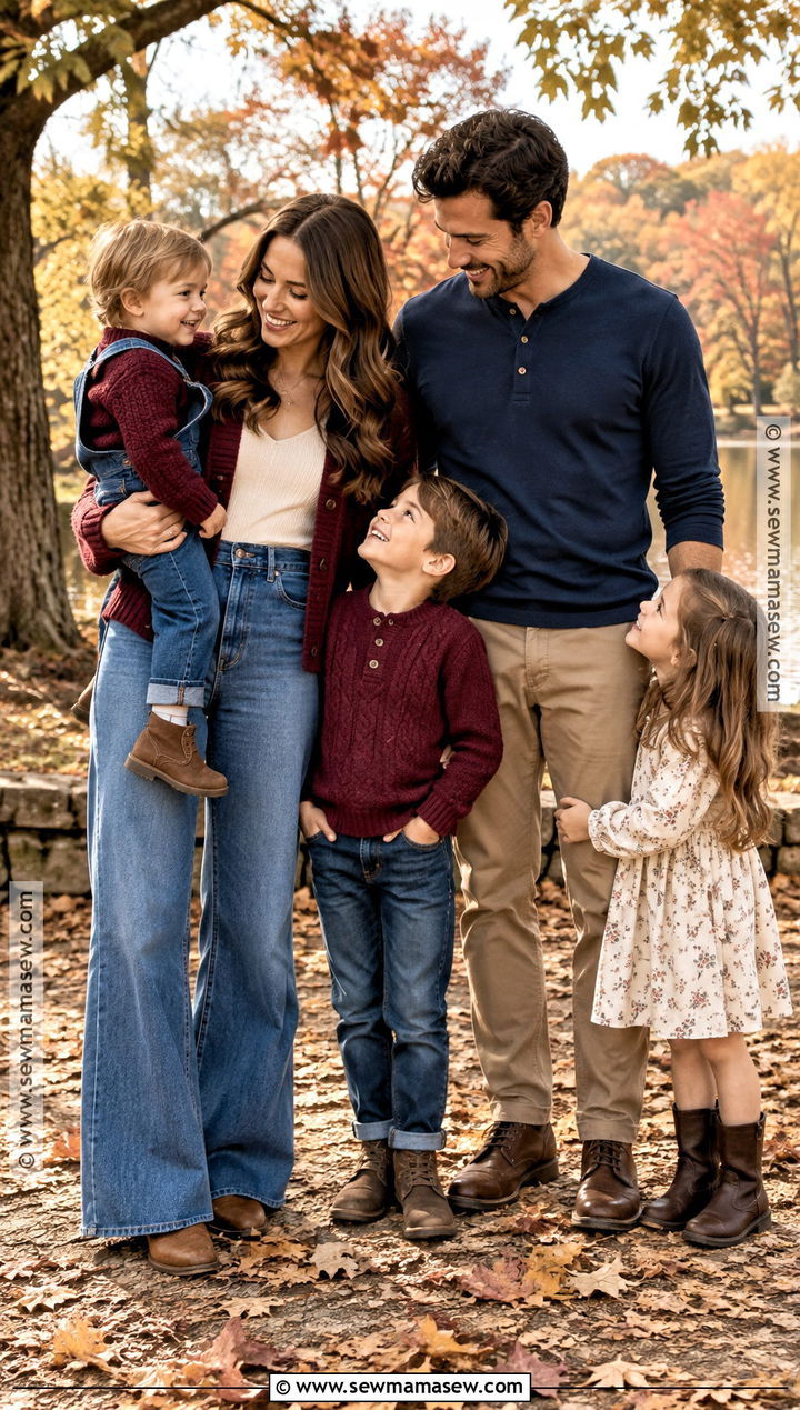 Burgundy Cardigans And Denim Fall Family Picture Outfit - 25 casual fall family picture outfits