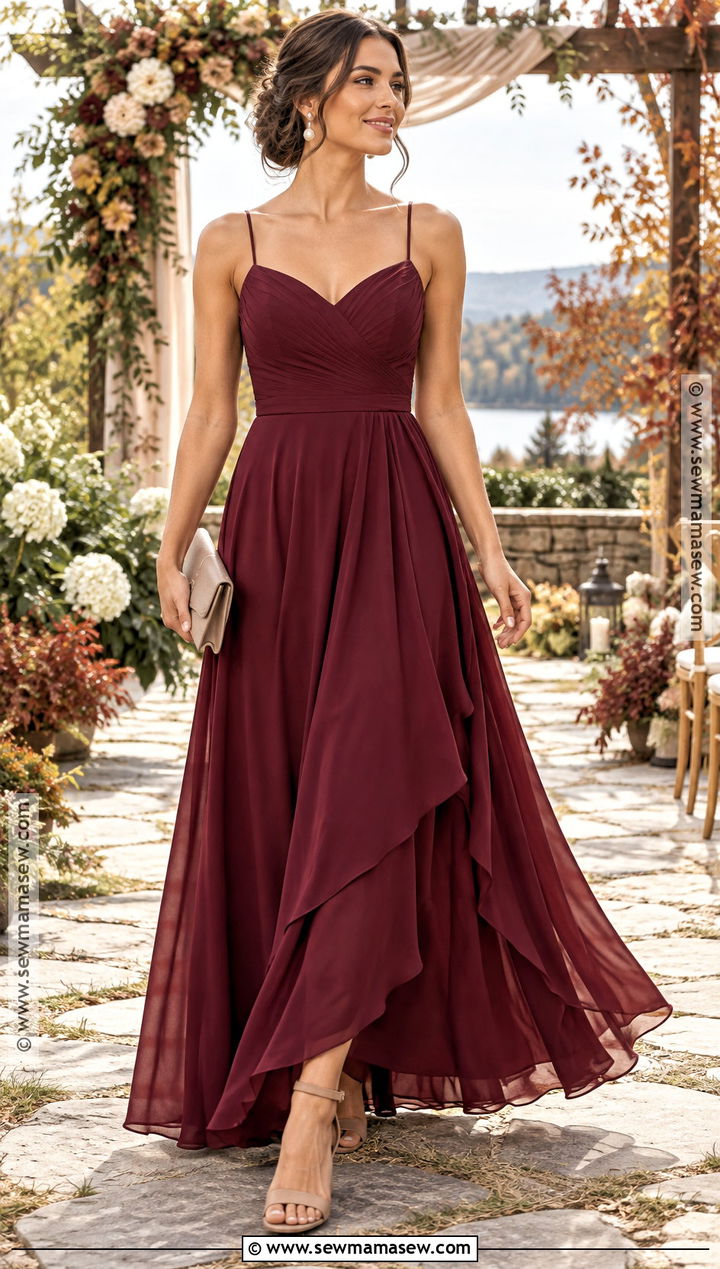 Burgundy Chiffon A Line Bridesmaid Dress - 20 fall bridesmaid dresses burgundy