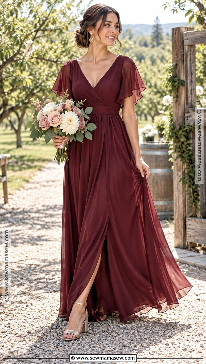 Burgundy Chiffon Bridesmaid Dress - 15 Rustic Fall Wedding Colors Bridesmaid Dresses