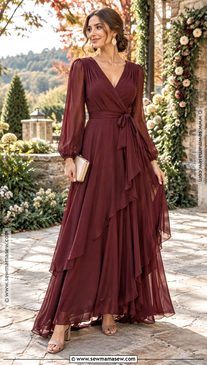 Burgundy Chiffon Bridesmaid Dress With Sleeves - 20 burgandy bridesmaids dresses fall