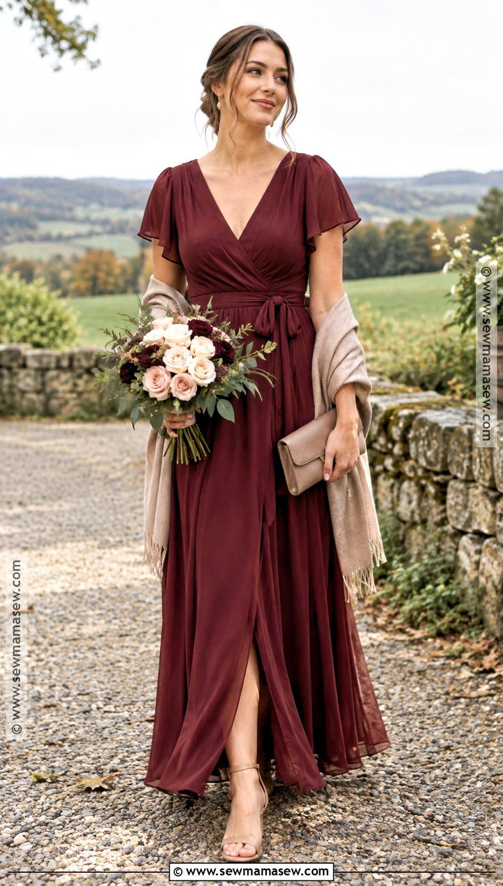 Burgundy Chiffon October Bridesmaid Dress - 15 fall wedding ideas october bridesmaid dresses