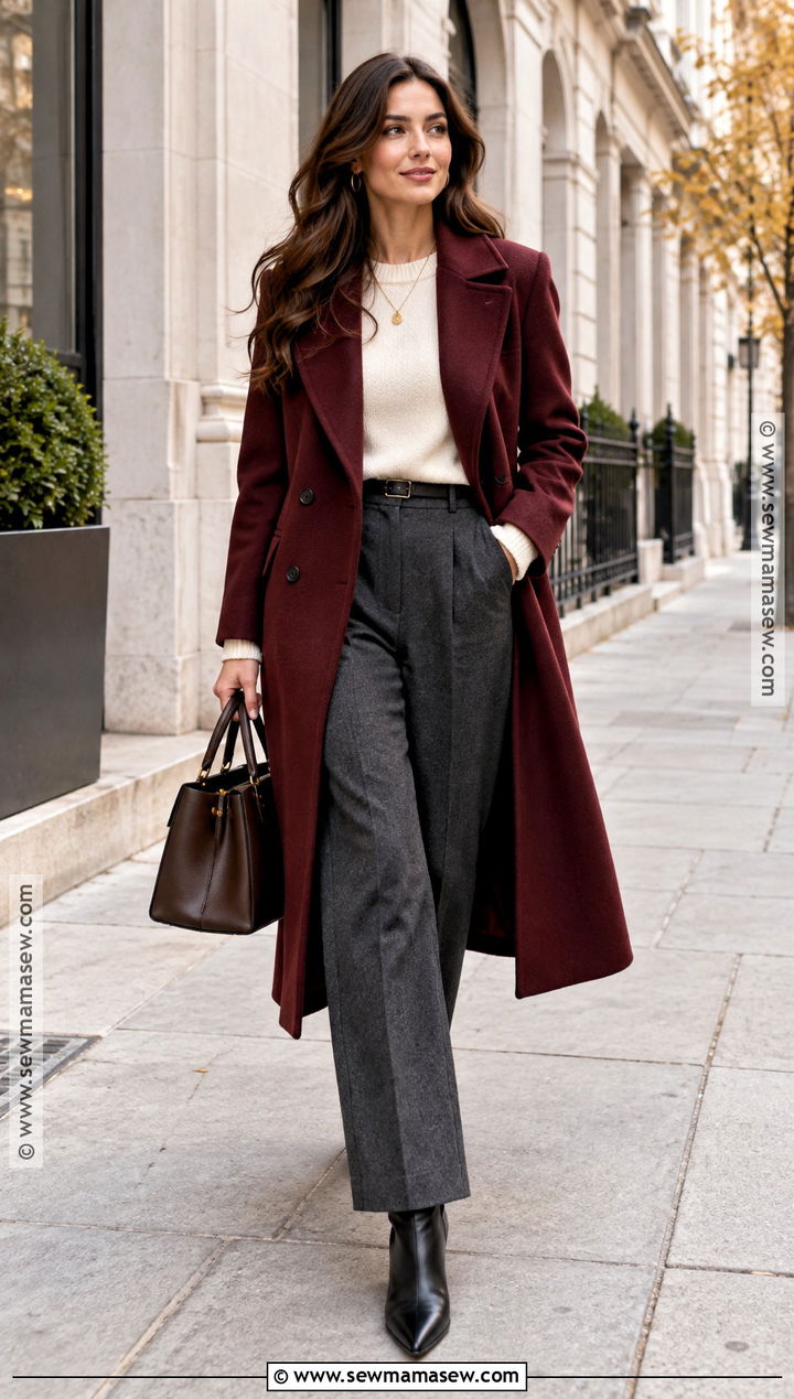 Burgundy Coat Fall Outfit - 20 Fall Fashions Ideas
