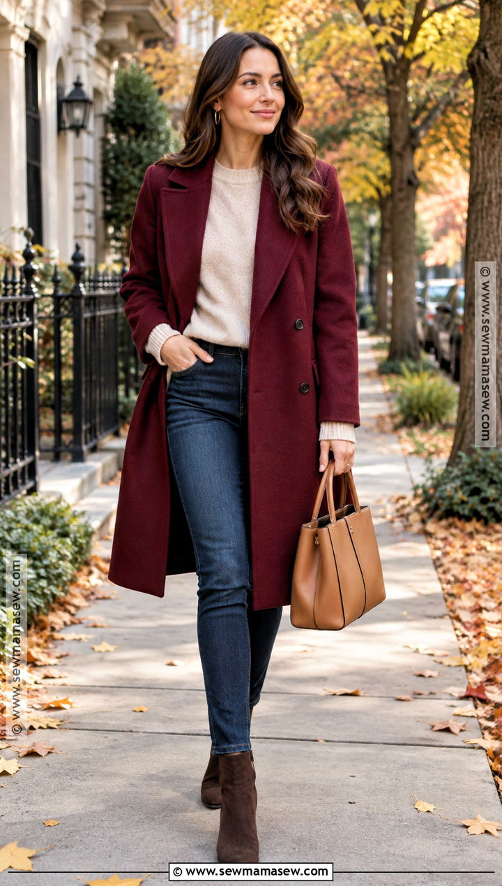 Burgundy Coat Outfit - 20 autumn coat ideas for women