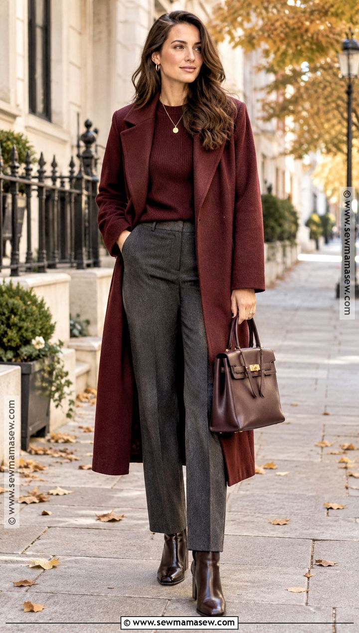 Burgundy Coat and Matching Knit Fall Outfit - 20 style for fall ideas