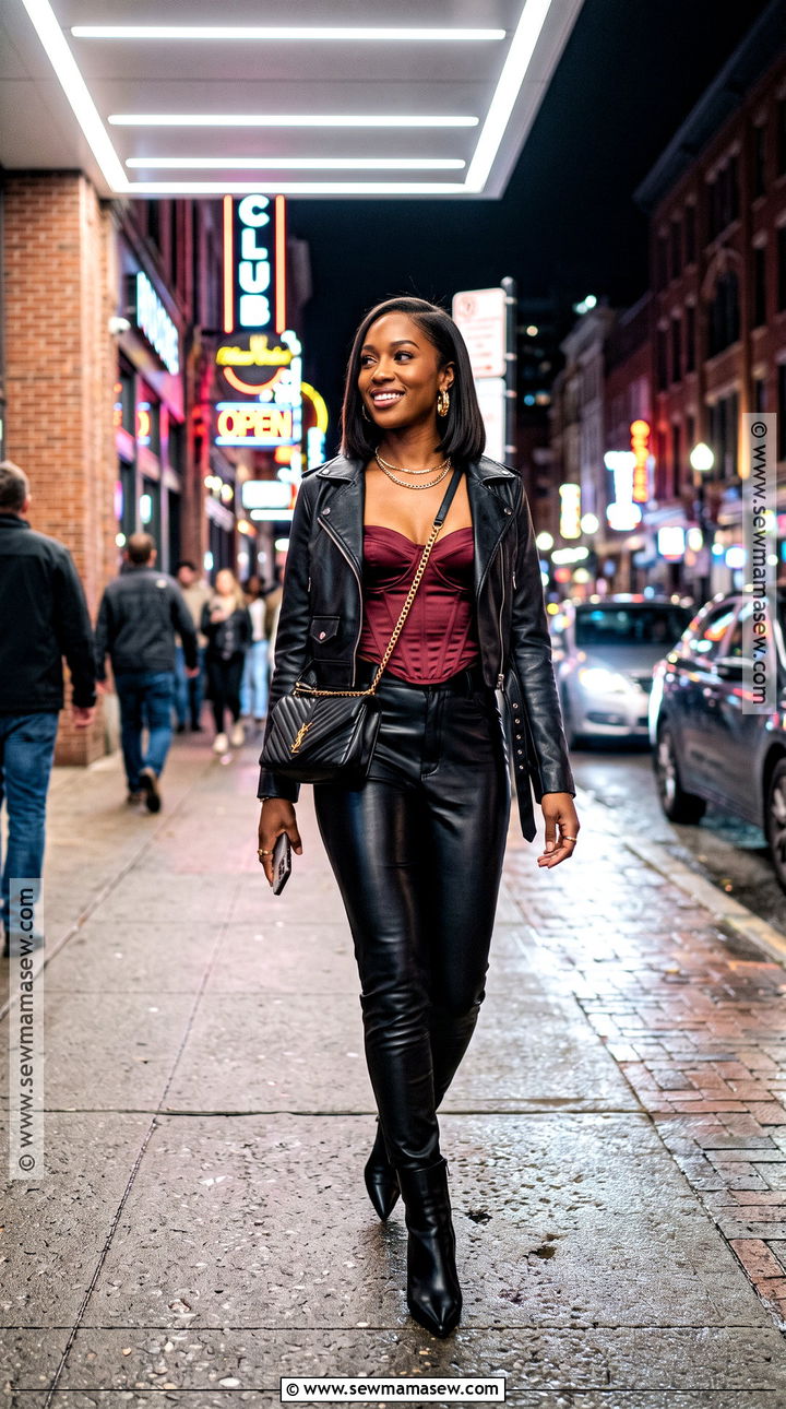 Burgundy Corset Top And Leather Pants Club Outfit - 15 club outfits black women fall