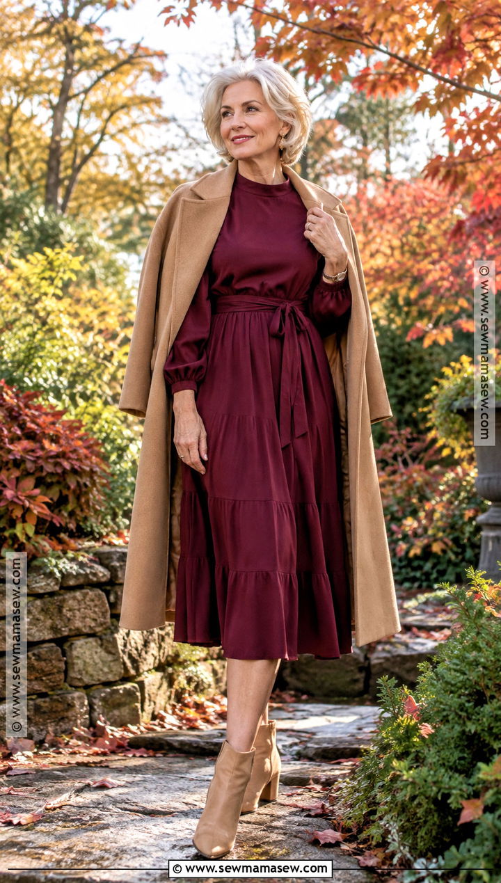 Burgundy Dress And Ankle Boots Senior Photo Outfit - 25 senior photo outfits fall