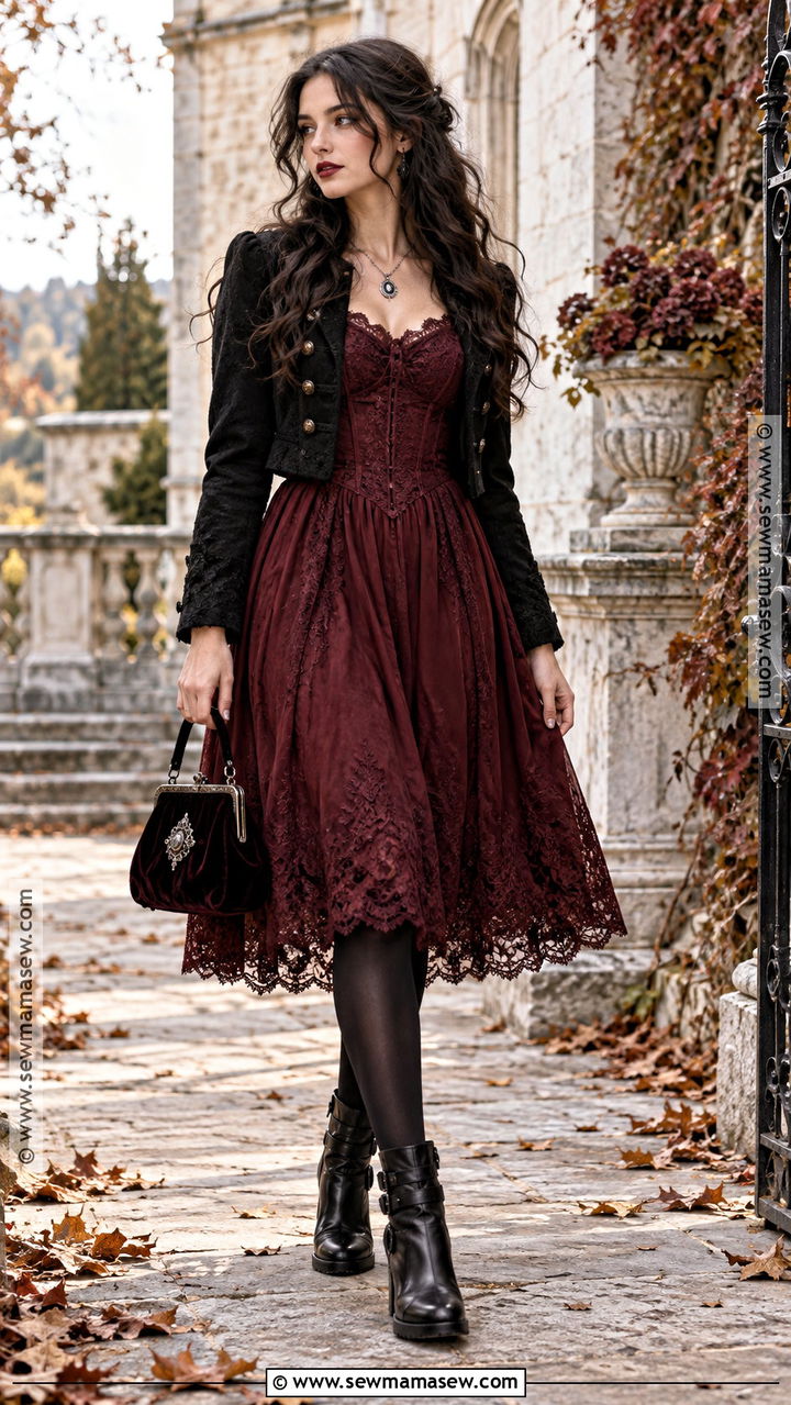 Burgundy Dress And Black Boots - 20 Fall Gothic Outfits