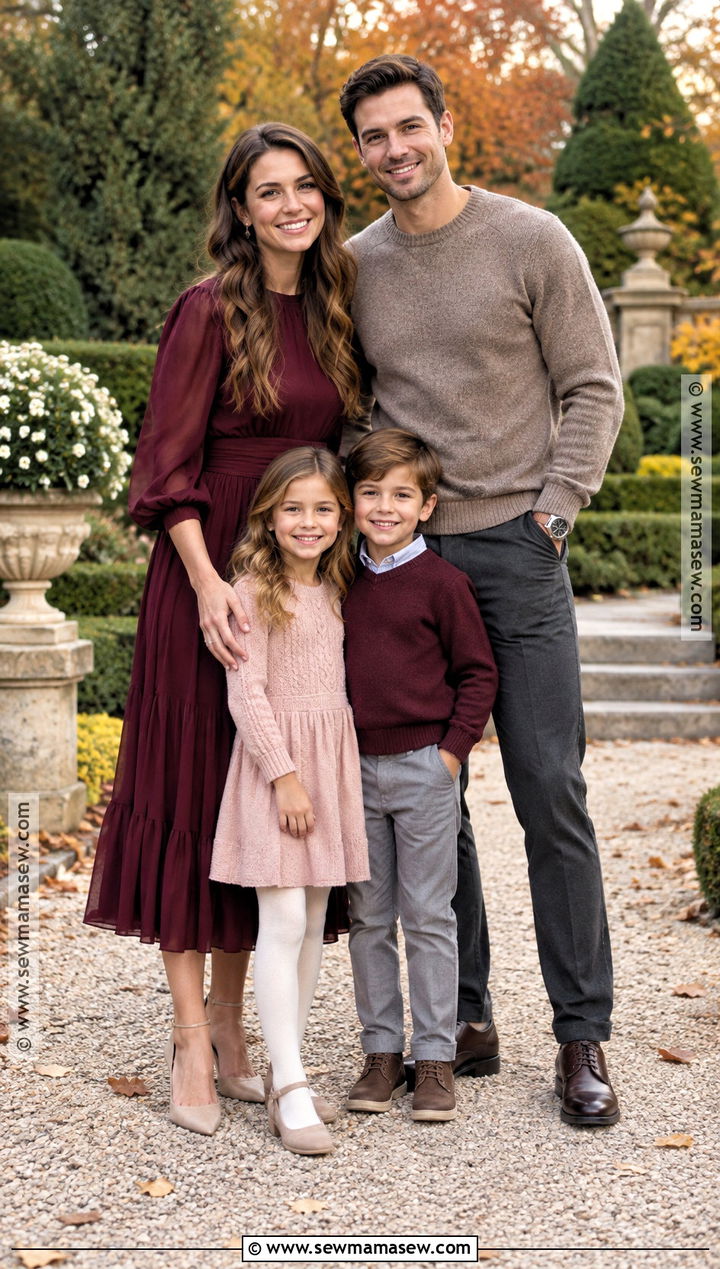 Burgundy Dress And Blush Knits For Fall Family Pictures - 15 outfit ideas for family pictures fall