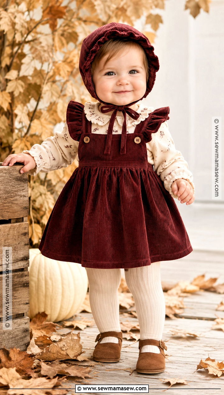 Burgundy Dress And Bonnet Baby Fall Outfit - 25 baby fall outfits