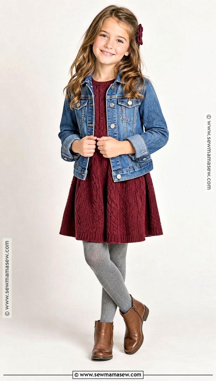 Burgundy Dress And Denim Jacket School Photo Outfit - 15 fall school photos outfits