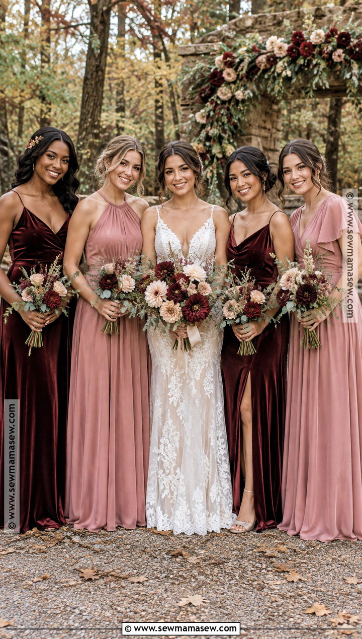 Burgundy Dusty Rose And Gold Bridesmaid Dresses - 15 fall boho wedding color palettes bridesmaid dresses