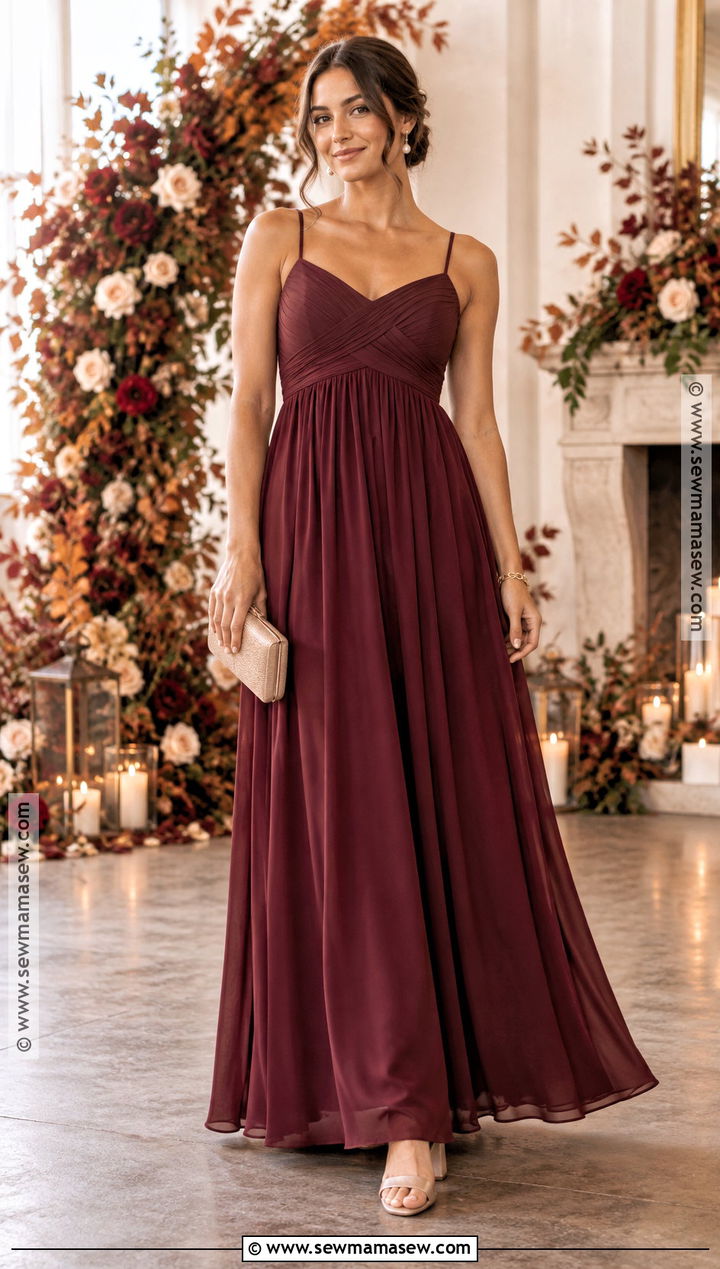 Burgundy Empire Waist Bridesmaid Dress - 20 burgandy bridesmaids dresses fall