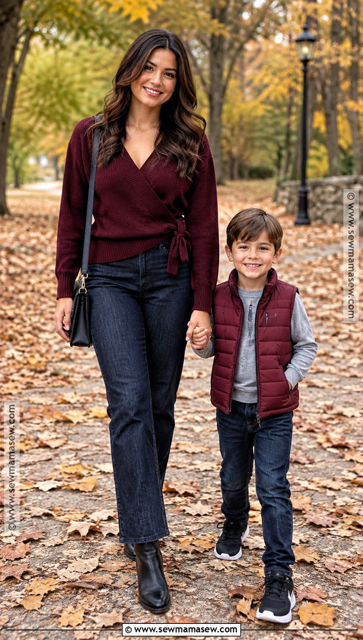 Burgundy Fall Mom and Son Outfit - 15 fall mom and son outfits