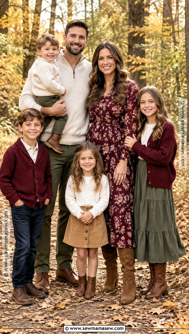 Burgundy Floral And Cream Fall Family Photo Outfit - 25 fall family photos outfits