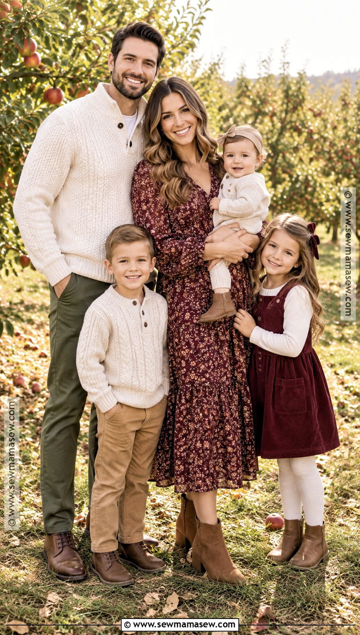 Burgundy Floral And Cream Family Photoshoot Outfit - 25 autumn family photoshoot outfits