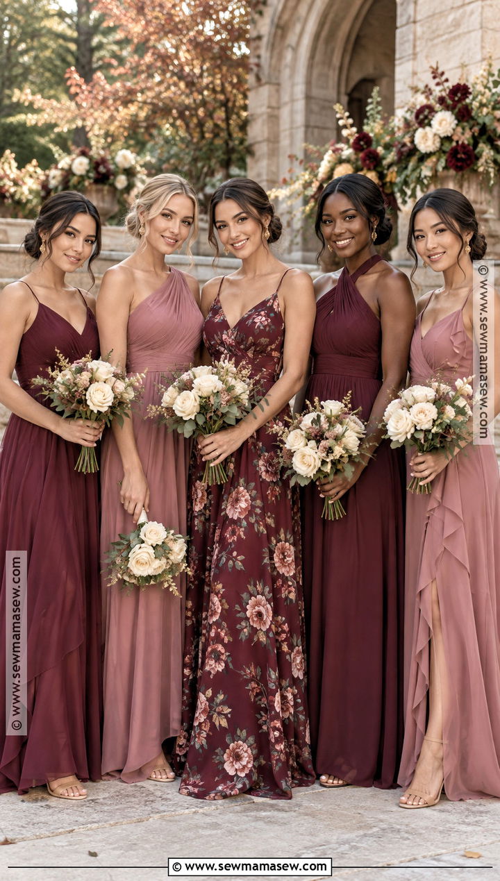 Burgundy Floral Maxi Dress Outfit - 15 Floral Bridesmaid Dresses Mismatched Fall