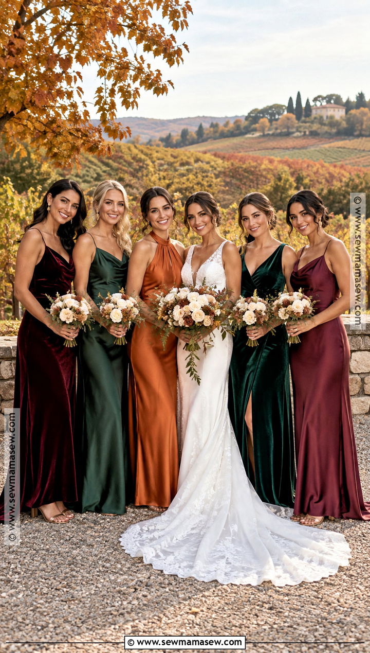 Burgundy Forest Green And Burnt Orange Mismatched Bridesmaid Dresses - 15 mismatched bridesmaid dresses fall autumn color palettes