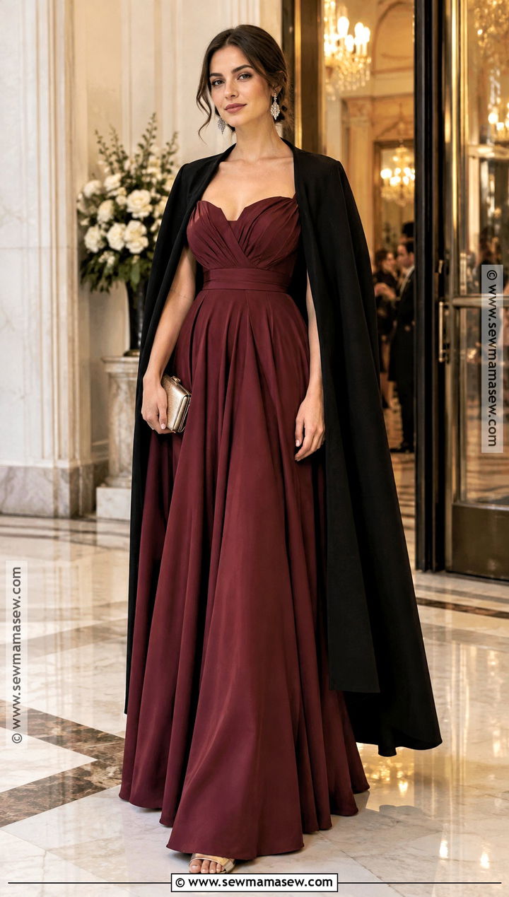 Burgundy Gown Black Tie Fall Wedding Guest Outfit - 15 Fall Wedding Guest Outfit September Ideas