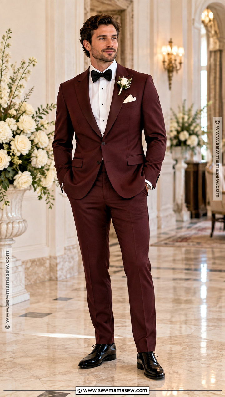 Burgundy Groom Suit For A Fall Wedding - 15 groom attire for fall wedding ideas