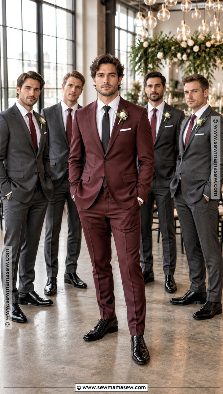 Burgundy Groom With Charcoal Groomsmen - 15 september wedding groomsmen groom attire ideas