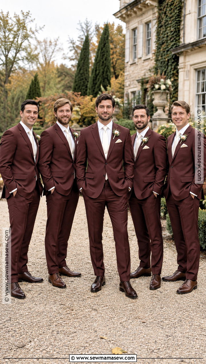 Burgundy Groomsmen Suit With Ivory Tie - 15 groomsmen attire fall wedding color combos