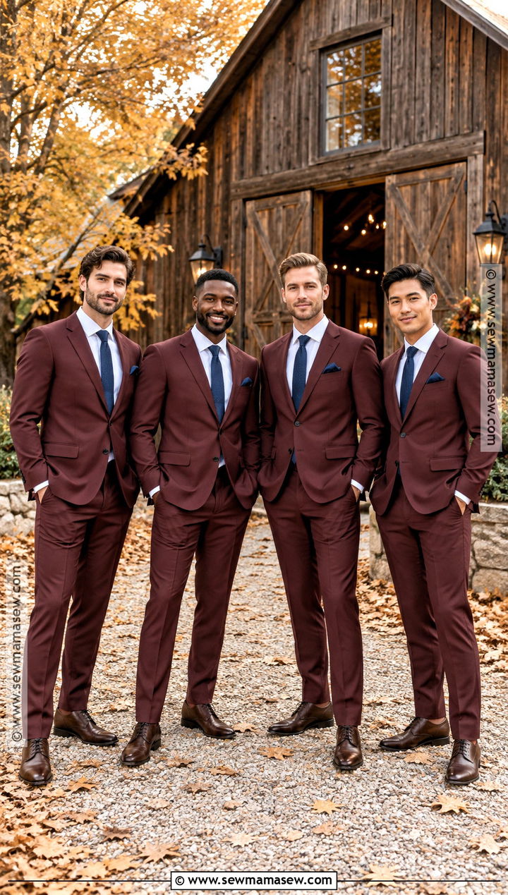 Burgundy Groomsmen Suit With Navy Accessories - 15 groomsmen outfits fall wedding