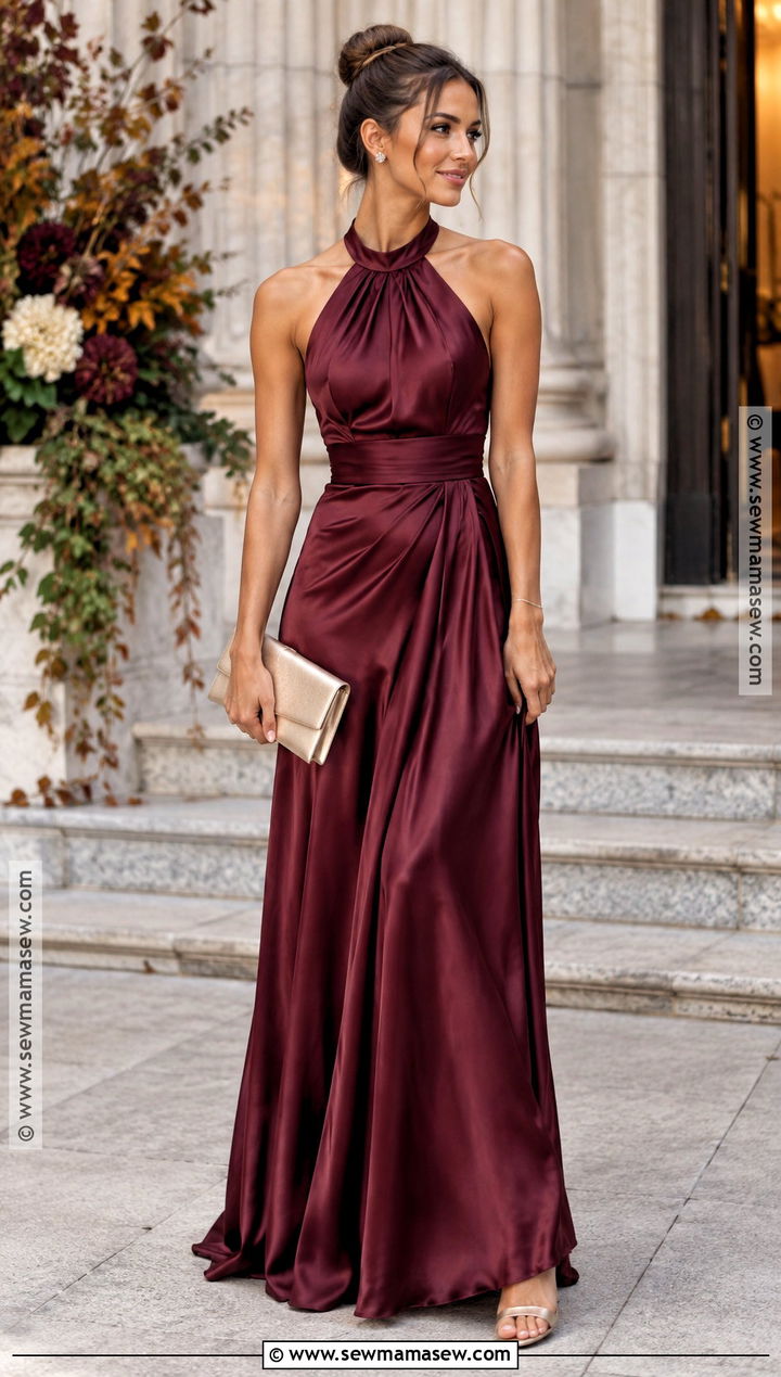 Burgundy Halter Neck Bridesmaid Dress - 20 fall bridesmaid dresses burgundy