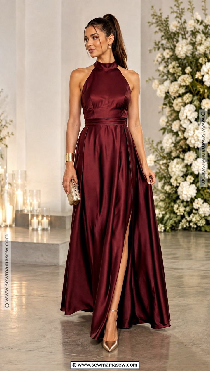 Burgundy Halter Neck Bridesmaid Dress - 20 burgandy bridesmaids dresses fall