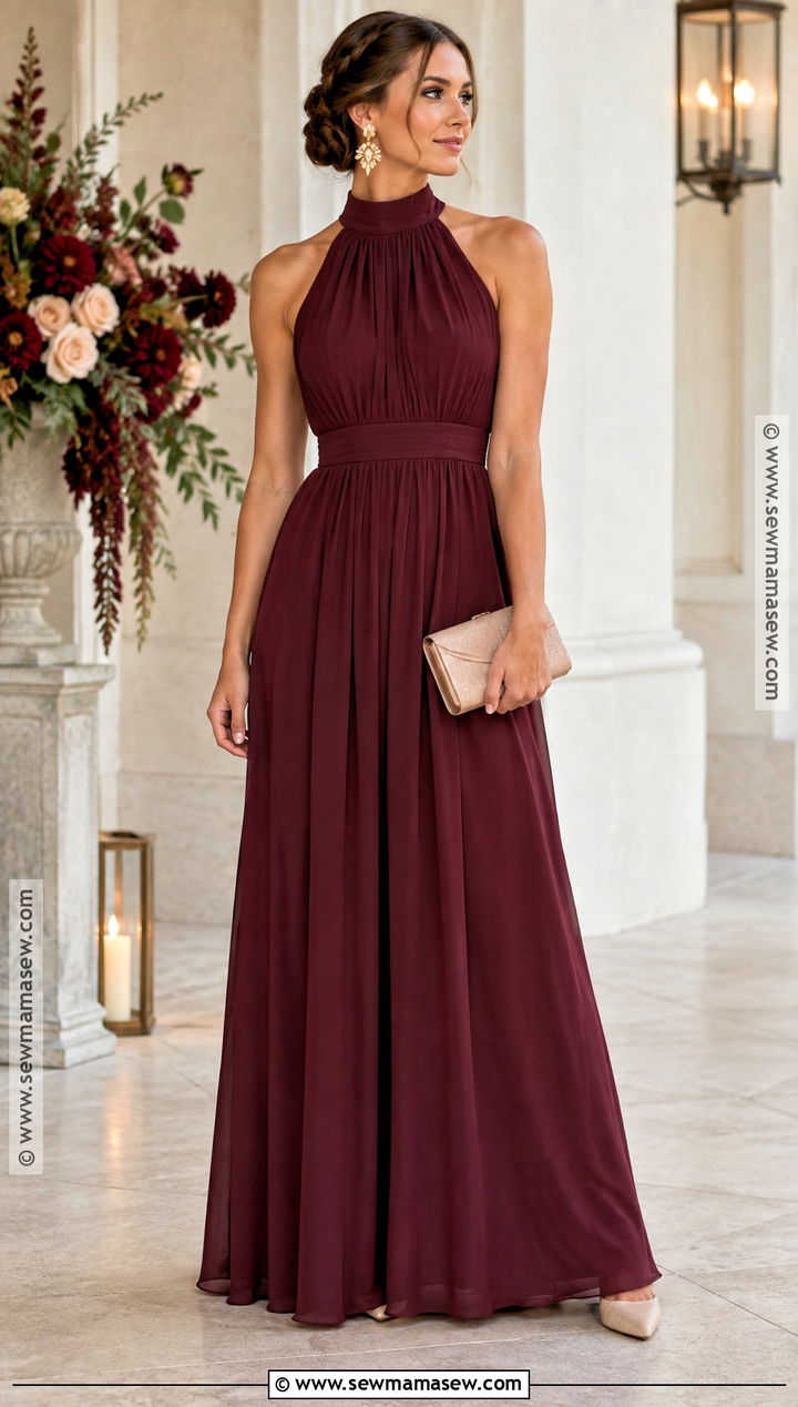 Burgundy High Neck Bridesmaid Dress - 20 fall bridesmaid dresses burgundy