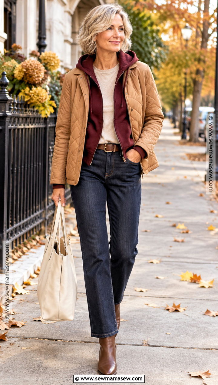 Burgundy Hoodie With Dark Denim - 25 fall hoodies