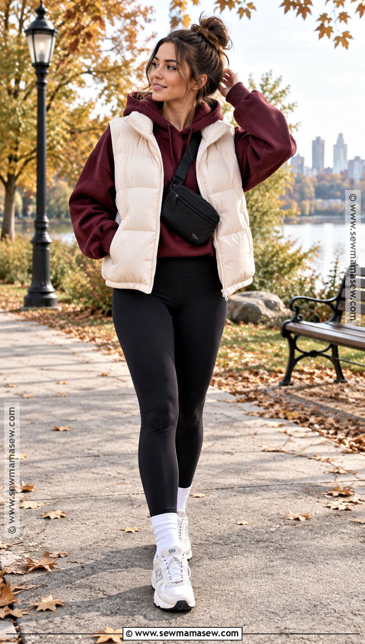 Burgundy Hoodie With Leggings And Puffer Vest - 15 burgundy fall outfits 2026